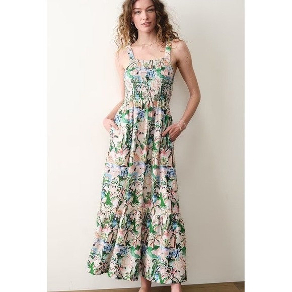 Marine Layer Dresses & Skirts - NEW Marine Layer Selene Maxi Dress 2026 Linen Blend Med Watercolor Palm Vacation